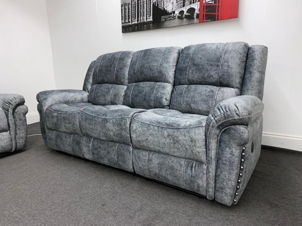 Bella Grey Plush Velvet 3 + 2 Seater Power Reclining Sofa Set