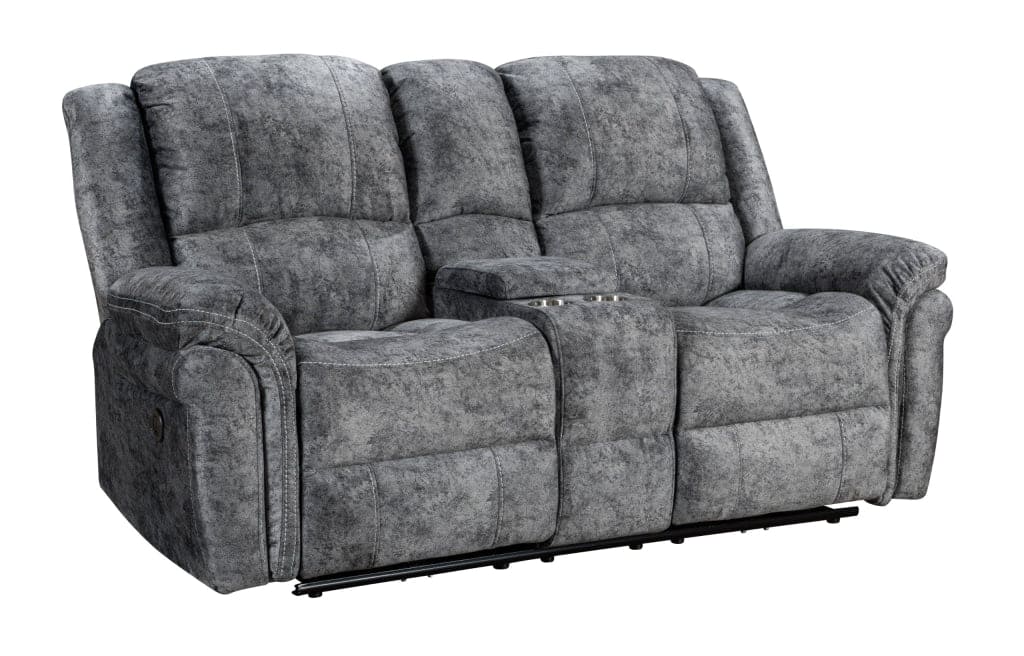 ’Finsbury Express’ Grey Plush Velvet 3 + 2 Seater With Drinks Console Electric Reclining Sofa