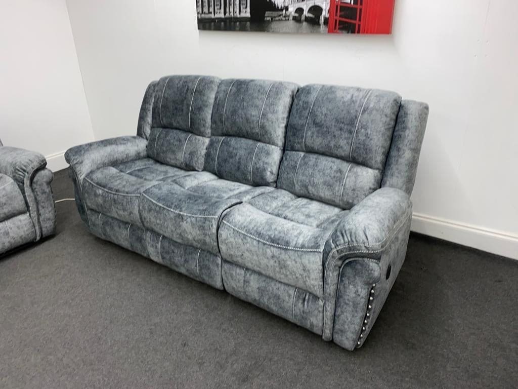 Bella Grey Plush Velvet 3 + 2 Seater Power Reclining Sofa Set