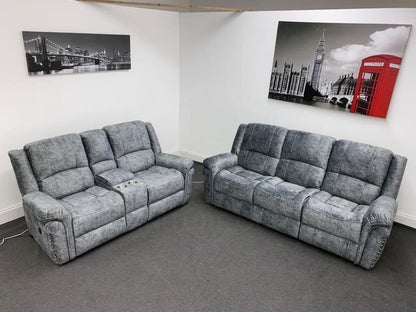 Bella Grey Plush Velvet 3 + 2 Seater Power Reclining Sofa Set