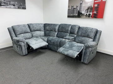 ’Finsbury Express’ Grey Plush Velvet Electric Reclining Left & Right Hand Facing Modular Corner