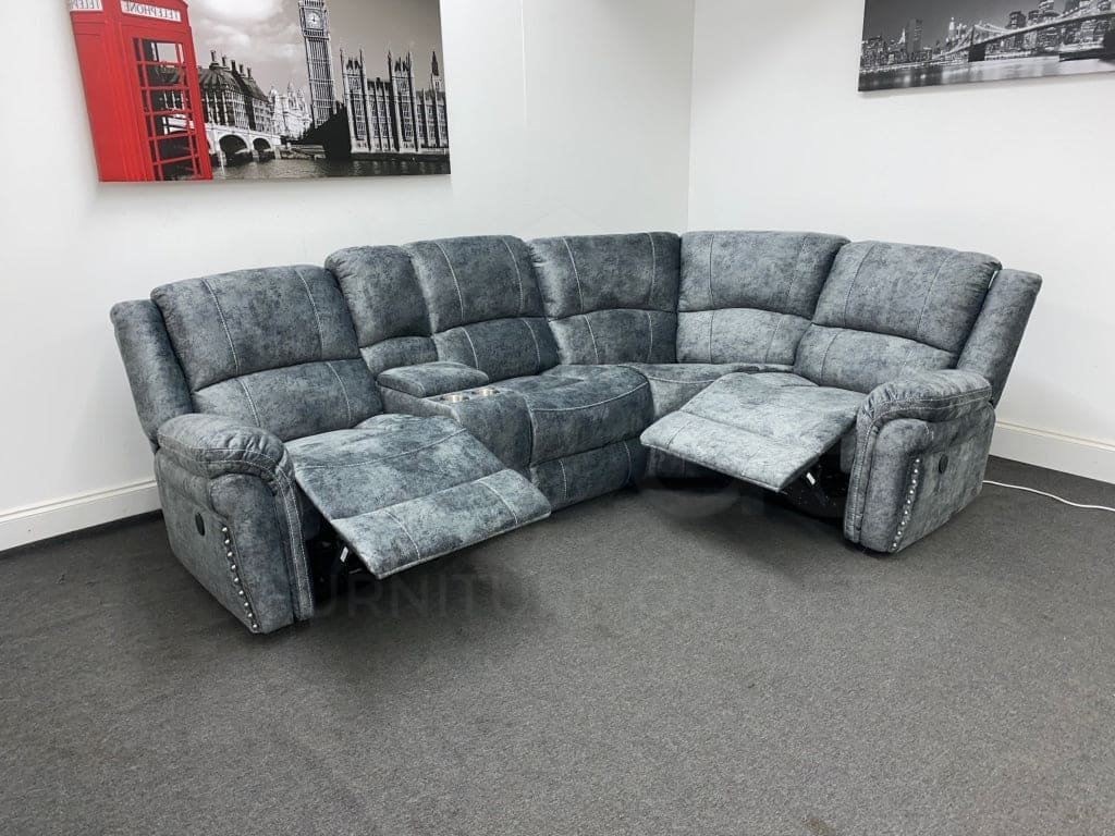 ’Finsbury Express’ Grey Plush Velvet Electric Reclining Left & Right Hand Facing Modular Corner