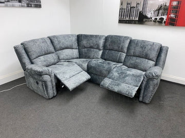 ’Finsbury Express’ Grey Plush Velvet Electric Reclining Left & Right Hand Facing Modular Corner