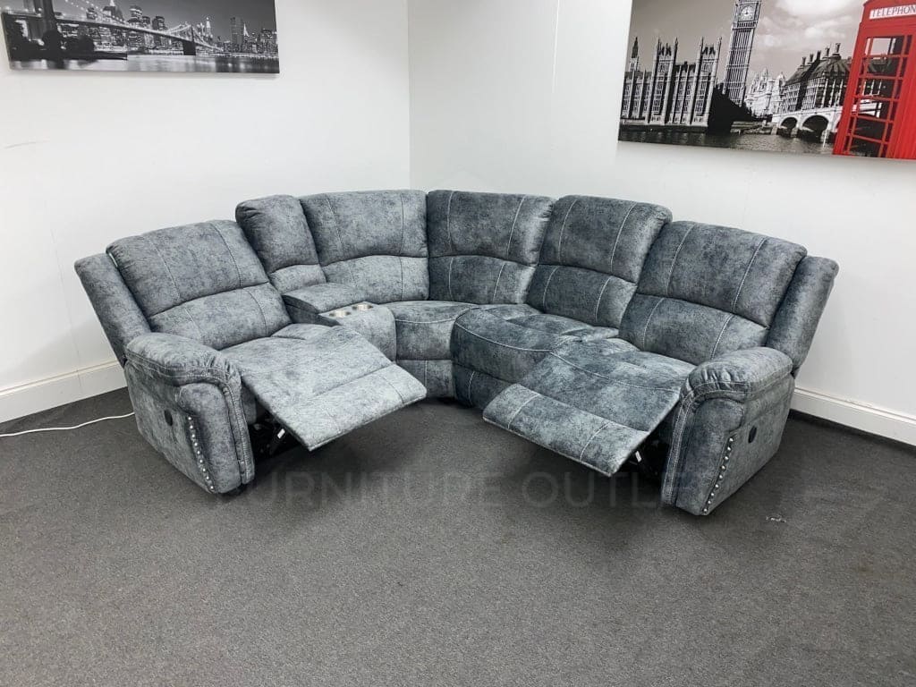 ’Finsbury Express’ Grey Plush Velvet Electric Reclining Left & Right Hand Facing Modular Corner