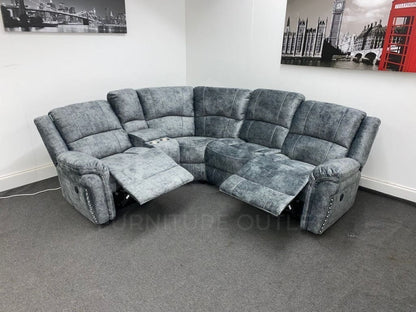 ’Finsbury Express’ Grey Plush Velvet Electric Reclining Left & Right Hand Facing Modular Corner