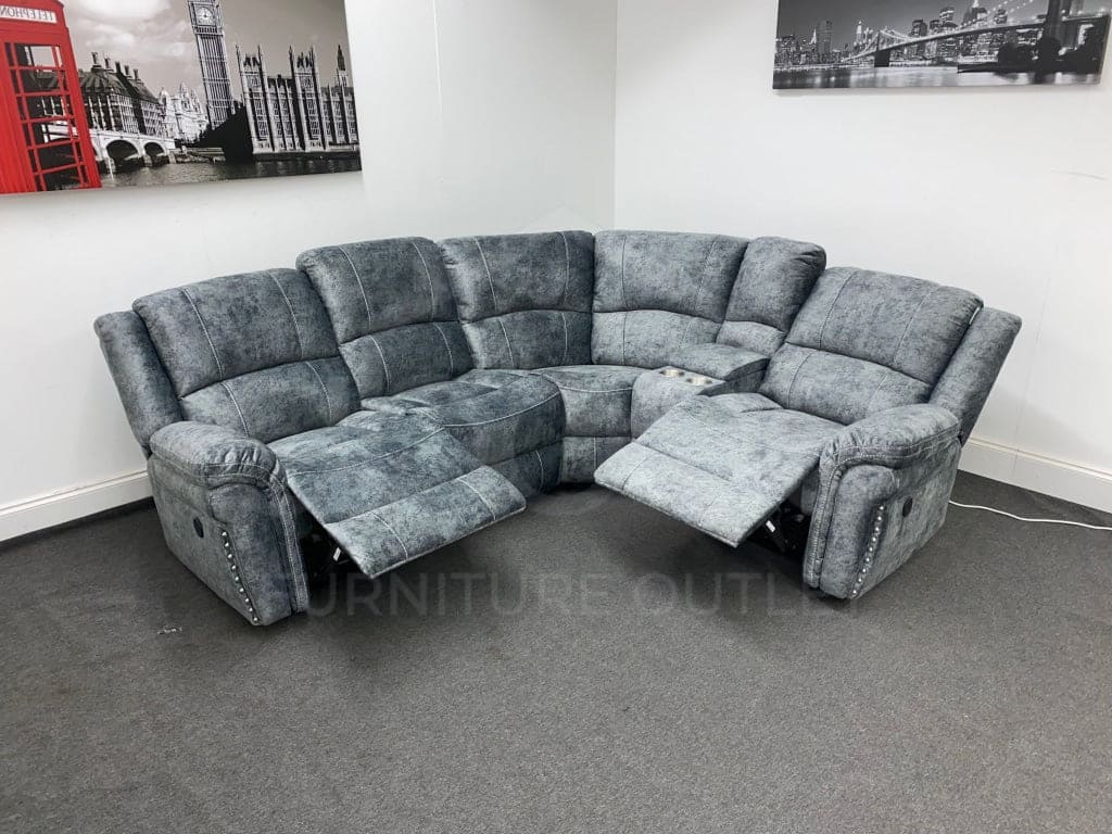 ’Finsbury Express’ Grey Plush Velvet Electric Reclining Left & Right Hand Facing Modular Corner