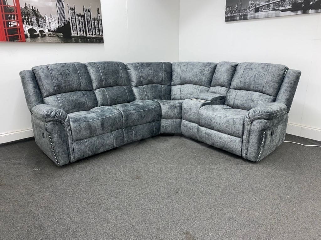 ’Finsbury Express’ Grey Plush Velvet Electric Reclining Left & Right Hand Facing Modular Corner