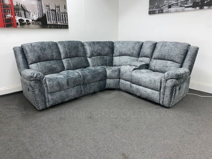 ’Finsbury Express’ Grey Plush Velvet Electric Reclining Left & Right Hand Facing Modular Corner