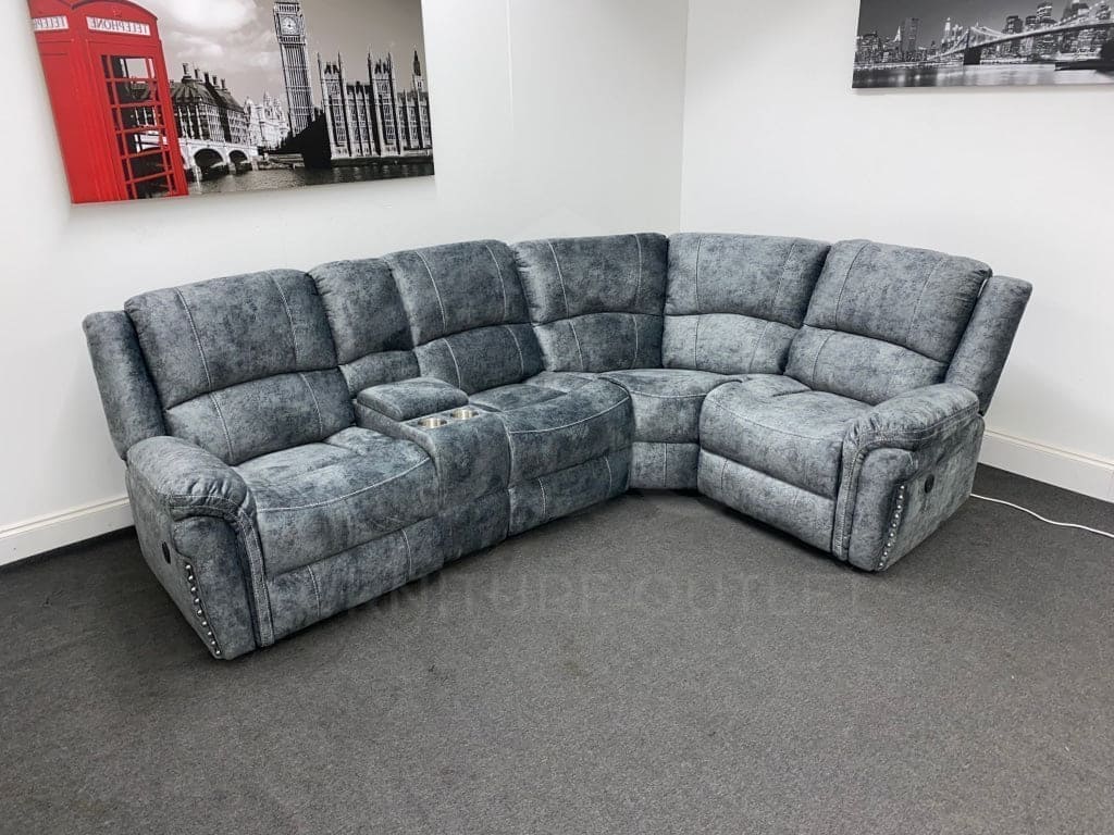 ’Finsbury Express’ Grey Plush Velvet Electric Reclining Left & Right Hand Facing Modular Corner
