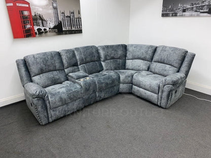 ’Finsbury Express’ Grey Plush Velvet Electric Reclining Left & Right Hand Facing Modular Corner