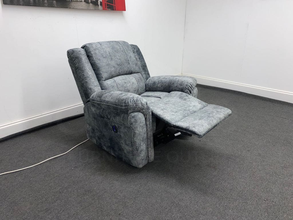 Finsbury Grey Velvet Fabric Power Recliner Armchair Sofas