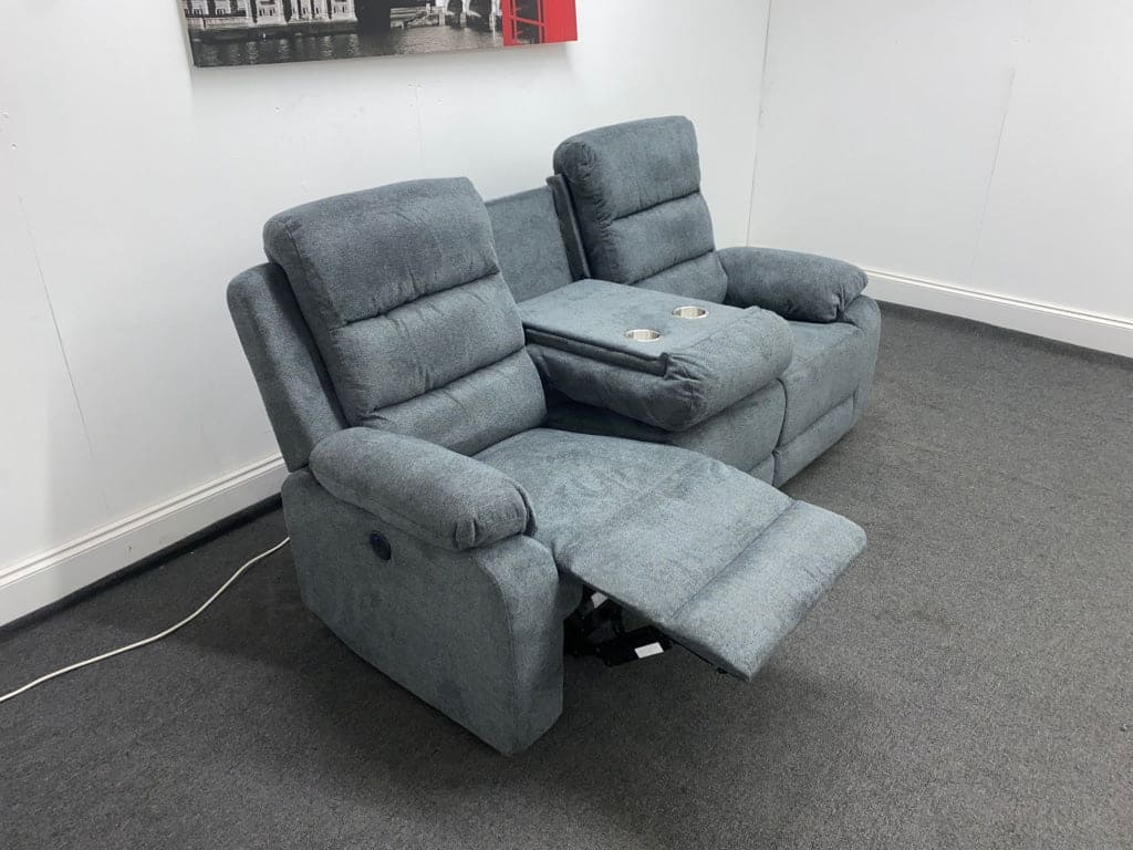 Goodwood Electric Reclining Charcoal Grey Fabric 3 Seater + 2 Sofa Set Drinks Tray Table Usb Ports