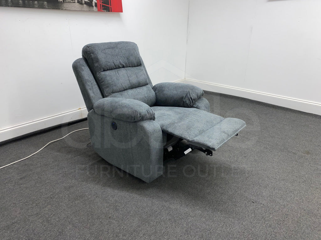 Goodwood Electric Reclining Charcoal Grey Fabric Armchair 1 Seater Sofa + Usb Ports Sofas