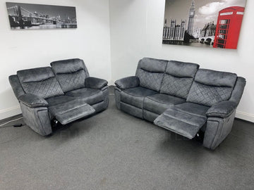 Indulgence + Grey Plush Velvet Power Reclining 3 2 Seater Sofa Set Sofas