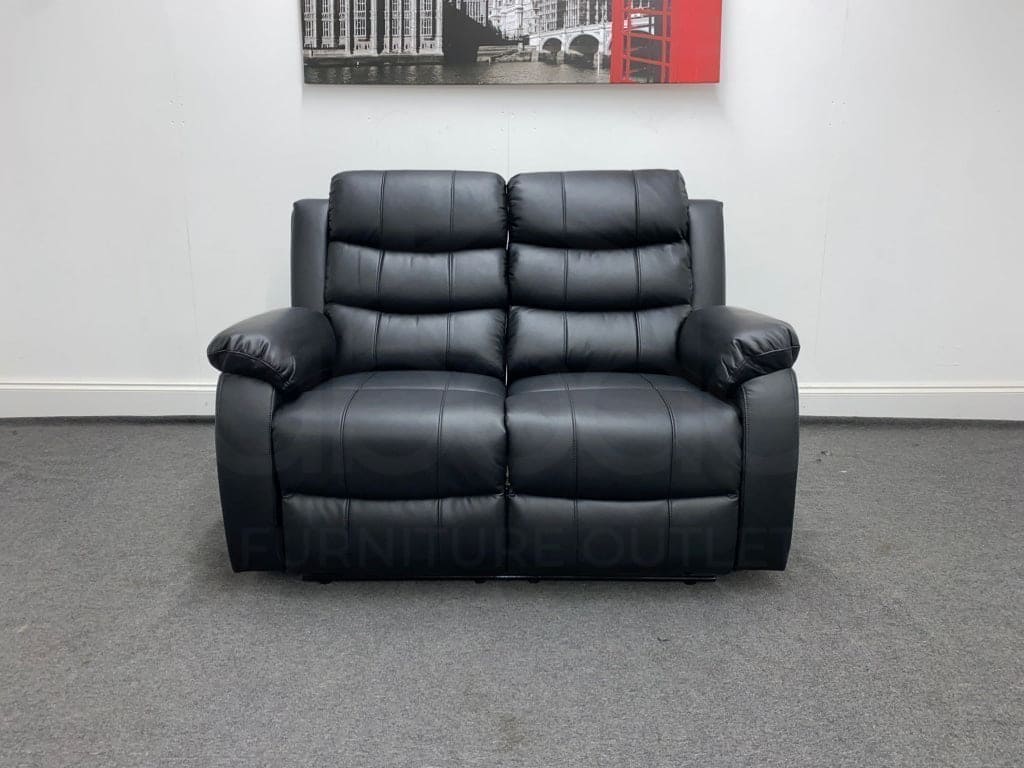 ’ Landos Black Leather 3 + 2 Seater Reclining Sofa Set | Drinks Tray Table Sofas