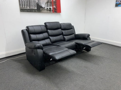 ’ Landos Black Leather 3 + 2 Seater Reclining Sofa Set | Drinks Tray Table Sofas