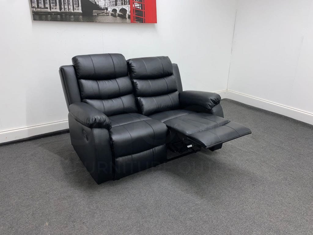 Landos Black Leather Recliner 2 Seater Sofa Sofas