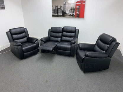 Landos Black Leather Reclining 2 + 1 Sofa Set Sofas