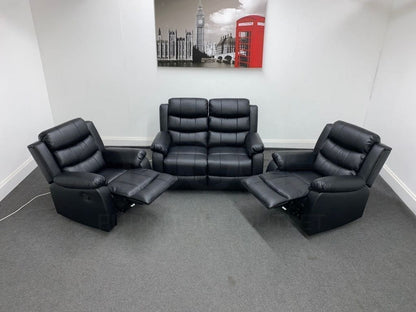 Landos Black Leather Reclining 2 + 1 Sofa Set Sofas