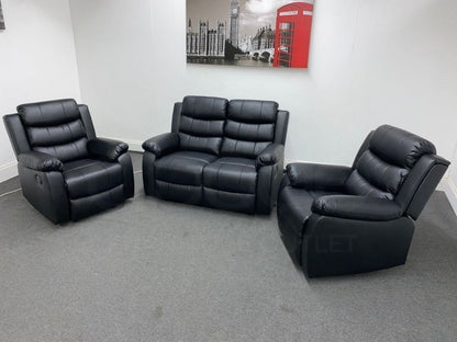Landos Black Leather Reclining 2 + 1 Sofa Set Sofas
