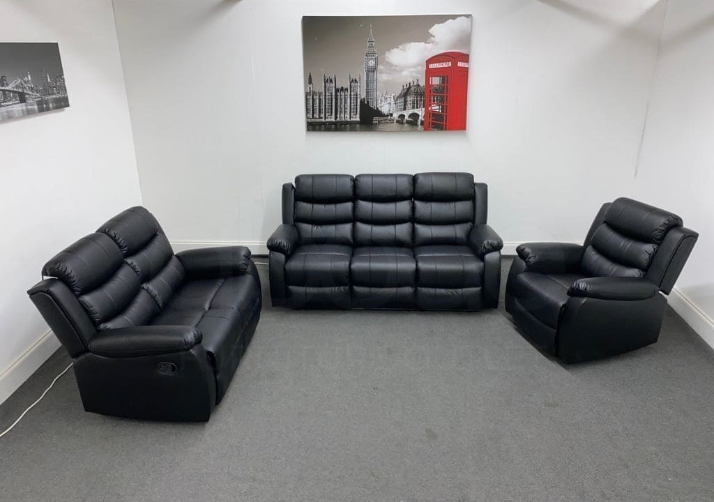 Landos Black Leather Reclining 3 Seater + 2 1 Armchair Sofa Set Sofas