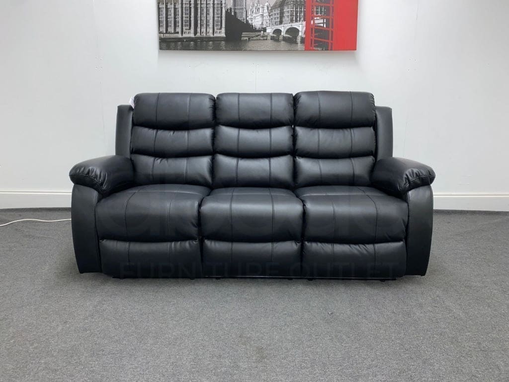 Landos Black Leather Reclining 3 Seater + 2 1 Armchair Sofa Set Sofas