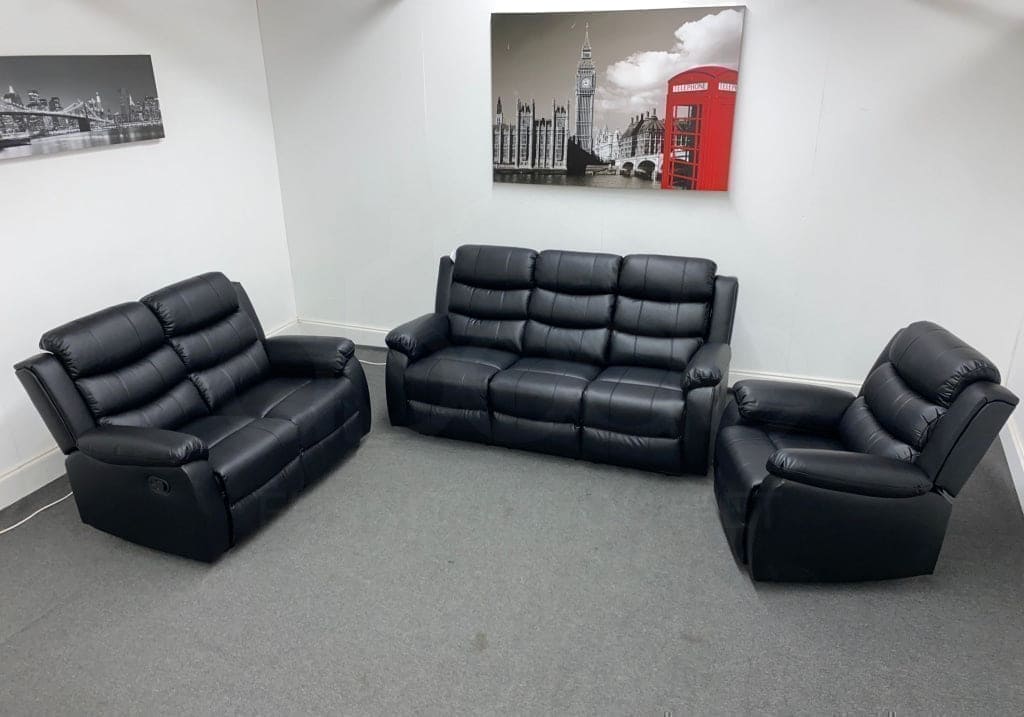 Landos Black Leather Reclining 3 Seater + 2 1 Armchair Sofa Set Sofas