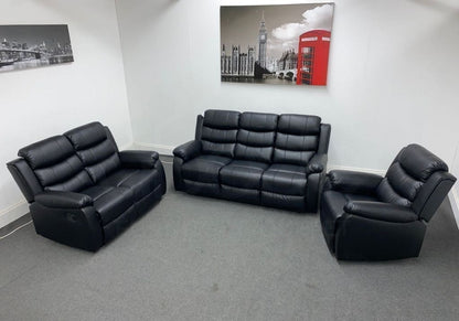 Landos Black Leather Reclining 3 Seater + 2 1 Armchair Sofa Set Sofas