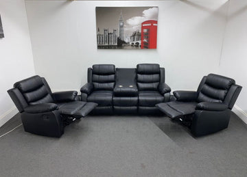 Landos Black Leather Reclining 3 Seater + 2 Armchairs Sofa Set Sofas