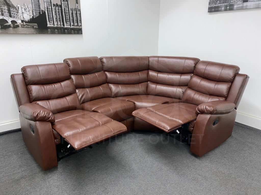 Landos Brown Leather 1C2 Modular / Reversible Recliner Corner Sofa | Drinks Tray Table Sofas