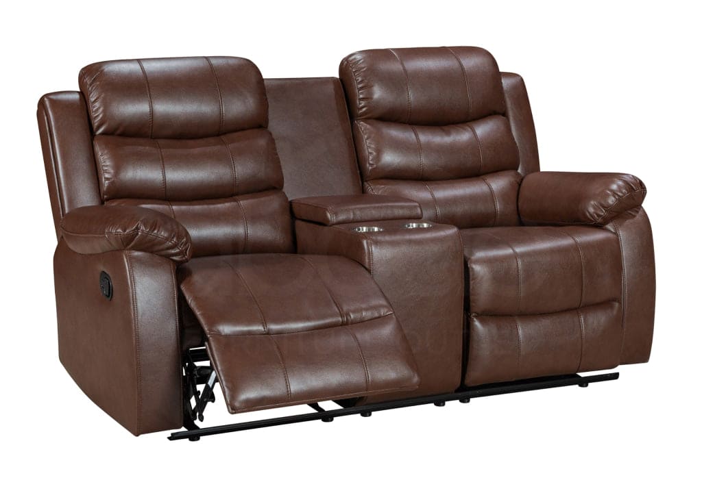 Landos Brown Leather 2 Seater With Drinks Console Manual Recliner Sofa Suite Sofas