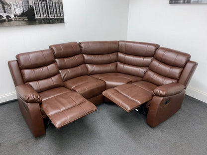 Landos Brown Leather 2C1 Modular / Reversible Recliner Corner Sofa | Drinks Tray Table Sofas
