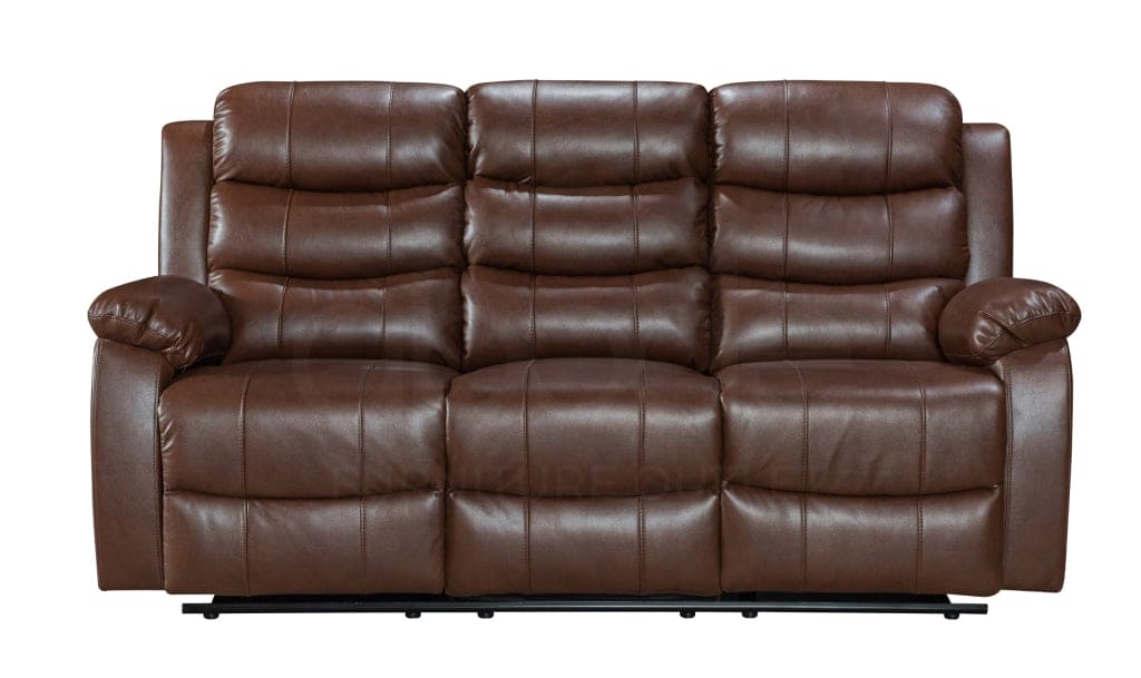 Landos Brown Leather 3 + 2 Seater With Drinks Console Manual Recliner Sofa Suite Sofas