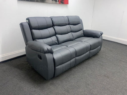 Landos Recliner Grey Leather 3 Seater Sofa - Drinks Tray Table Sofas