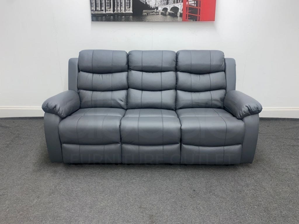 Landos Recliner Grey Leather 3 Seater Sofa - Drinks Tray Table Sofas