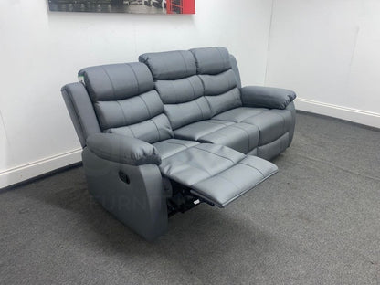 Landos Recliner Grey Leather 3 Seater Sofa - Drinks Tray Table Sofas