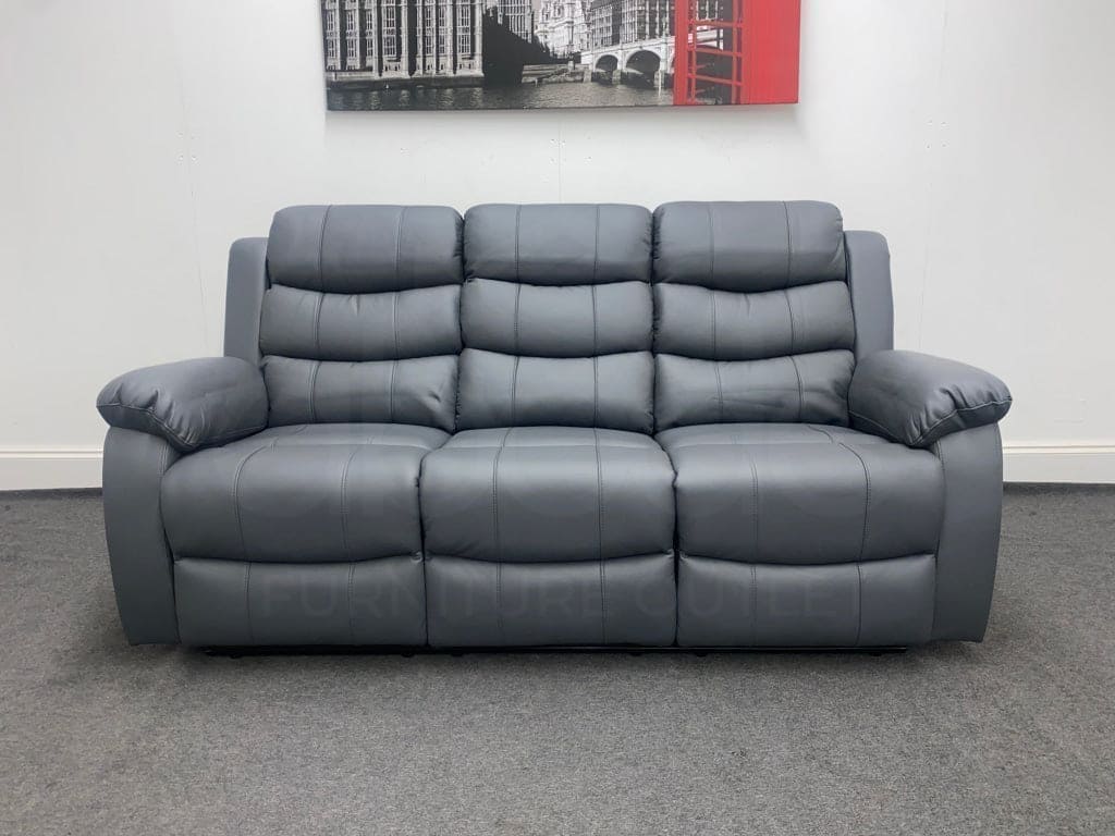 Landos Recliner Grey Leather 3 Seater Sofa - Drinks Tray Table Sofas