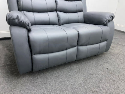 Landos Manual Recliner Grey Leather 2 Seater Sofa Sofas