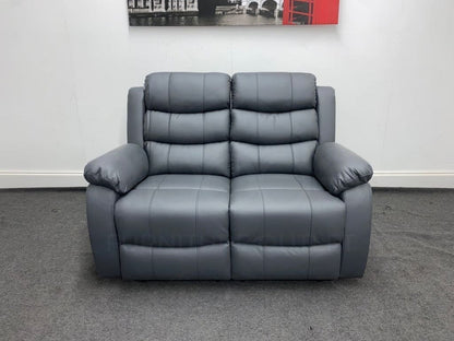 Landos Manual Recliner Grey Leather 2 Seater Sofa Sofas