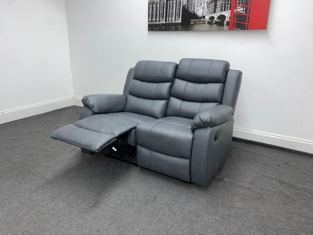 Landos Manual Recliner Grey Leather 2 Seater Sofa Sofas