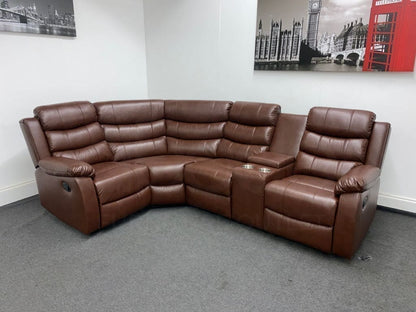 Landos Lhf Modular Recliner 4 Seat Brown Leather Corner Sofa With Drinks Console Sofas