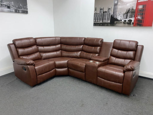 Landos Lhf Modular Recliner 4 Seat Brown Leather Corner Sofa With Drinks Console Sofas