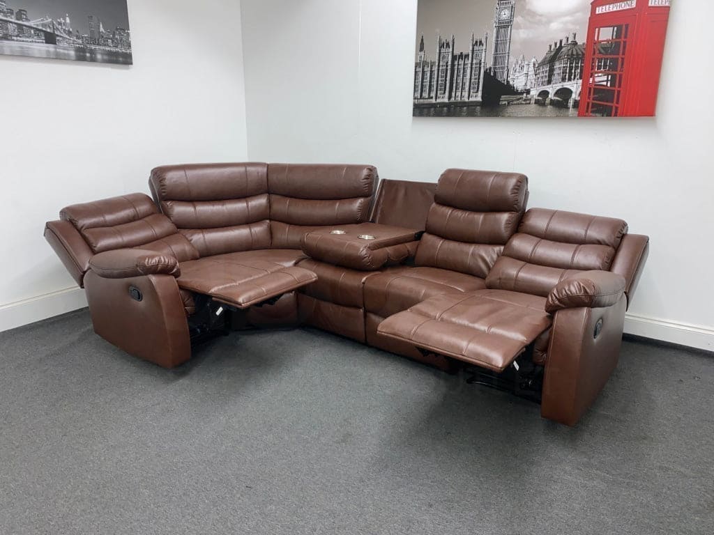 Landos Lhf Modular Recliner 5 Seat Brown Leather Corner Sofa Sofas