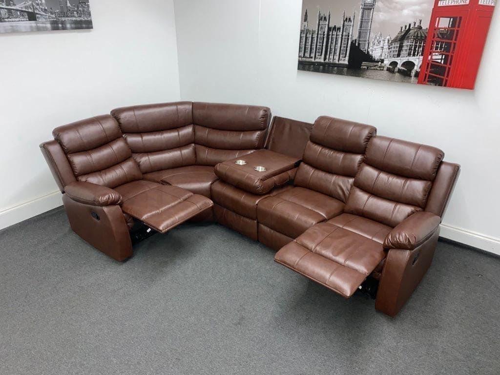Lando LHF Modular Manual Recliner 5 Seat Brown Leather Corner Sofa