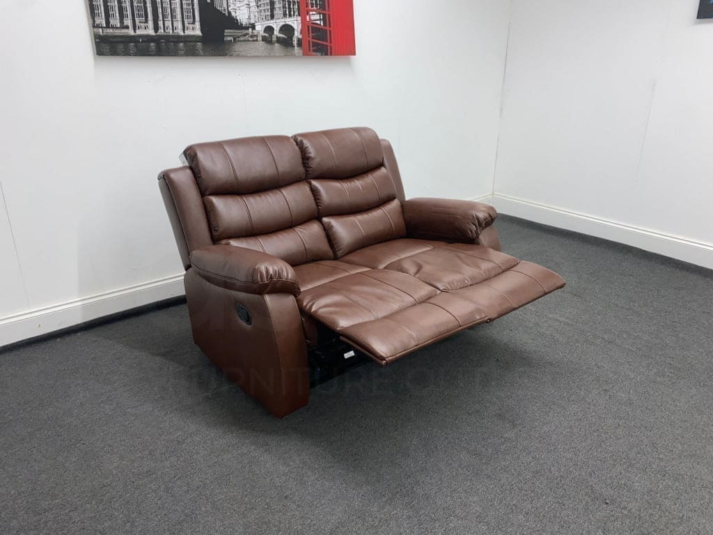 Landos Manual Recliner Brown Leather 2 Seater Sofa Sofas