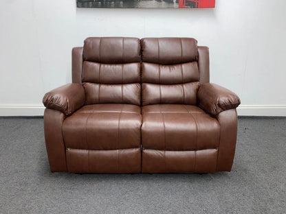Landos Manual Recliner Brown Leather 2 Seater Sofa Sofas