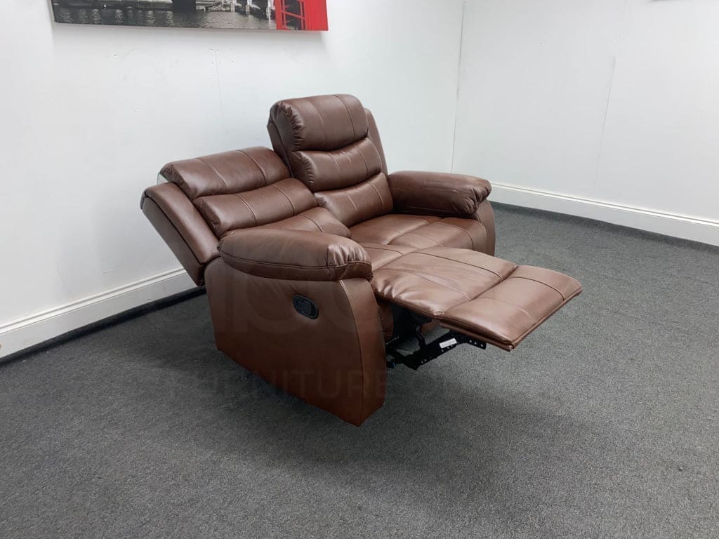 Landos Manual Recliner Brown Leather 2 Seater Sofa Sofas