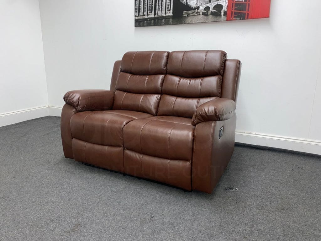 Landos Manual Recliner Brown Leather 2 Seater Sofa Sofas