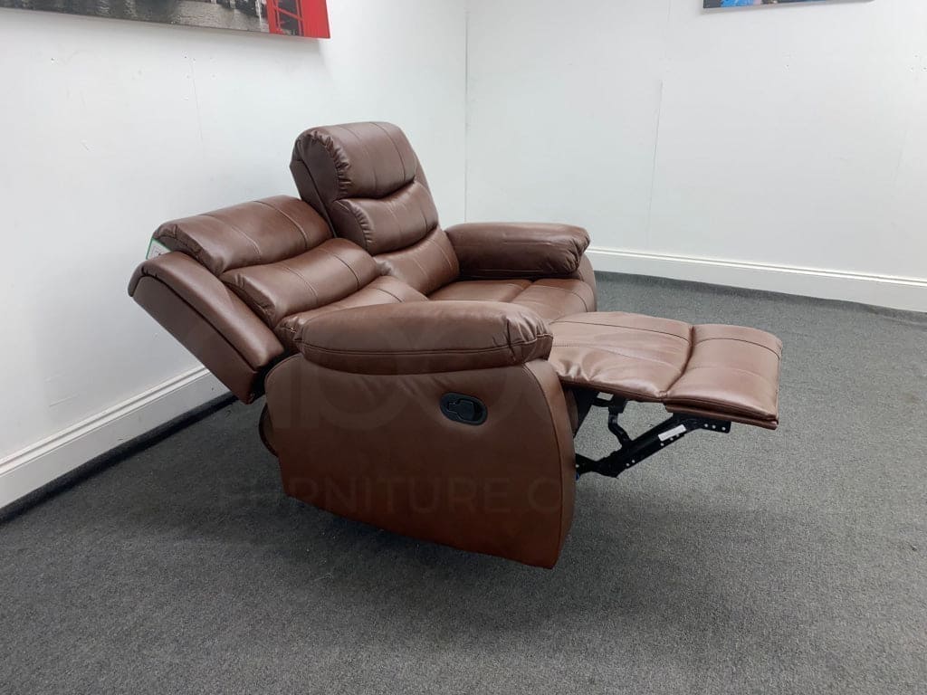 Landos Manual Recliner Brown Leather 2 Seater Sofa Sofas