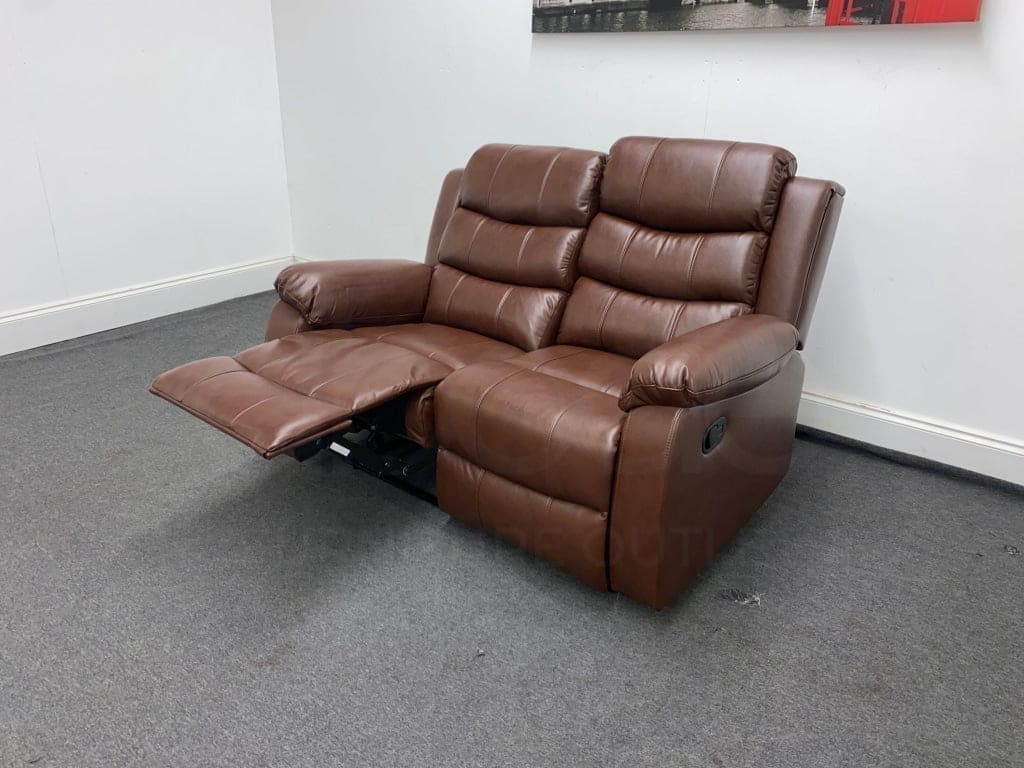 Landos Manual Recliner Brown Leather 2 Seater Sofa Sofas